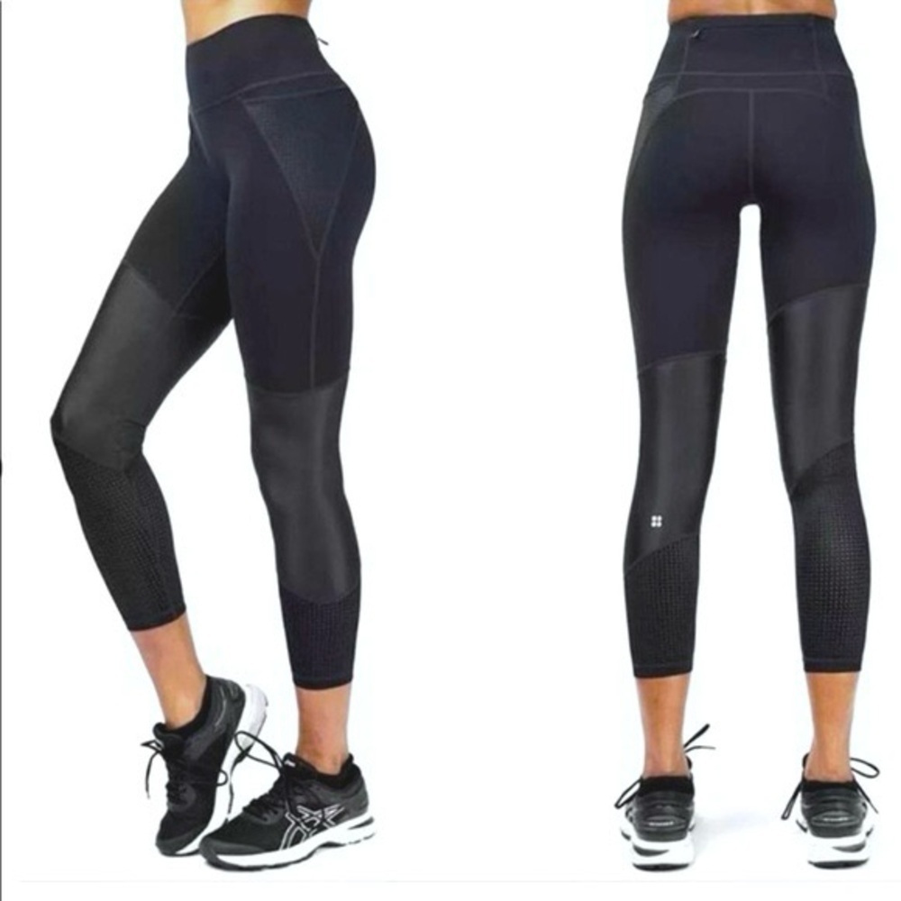 Sweaty Betty Full Length The Power Leggings Slate Grey Mesh Shiny Work Out Gym